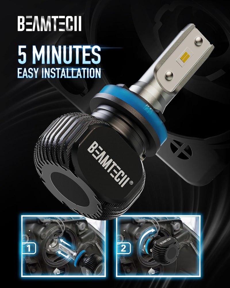 BEAMTECH 9005 H11 Bulbs Combo, S1 Series Fanless Fog Light 6500K Xenon White HB3 H8 H9, 4 Bulbs - Image 4